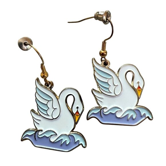 Holiday Earrings - Swans a Swimming - 12 Days of Christmas #7 - Picture 1 of 3